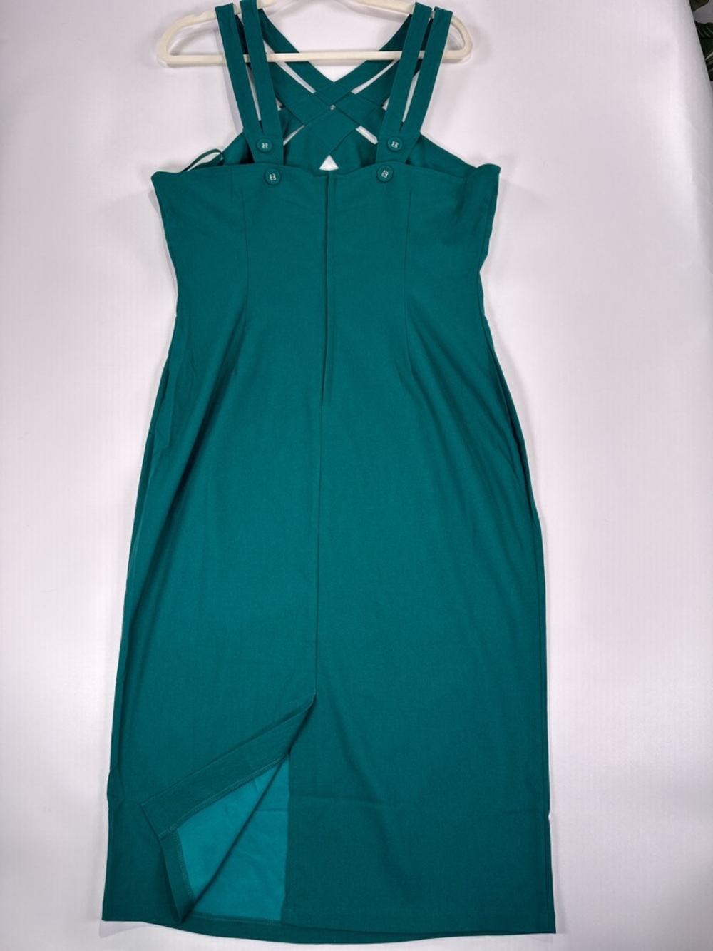 Voodoo Vixen Lilian Wiggle Dress Criss Cross Halter Cotton Blend Teal Size XL - Picture 5 of 16